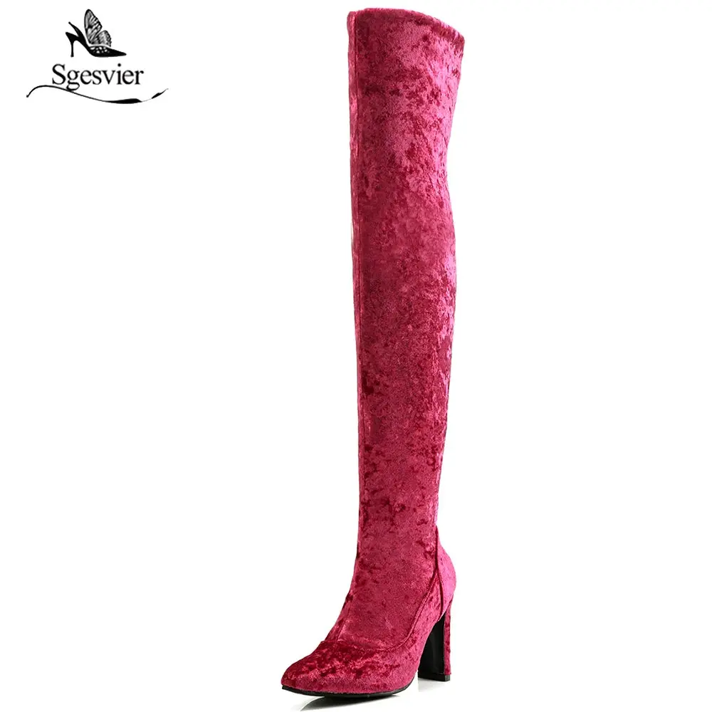 

Sgesvier Women Thigh High Boots Pink Black Autumn Sexy Fashion Over The Knee Boots Ladies Long Elastic Boots for Women OX917