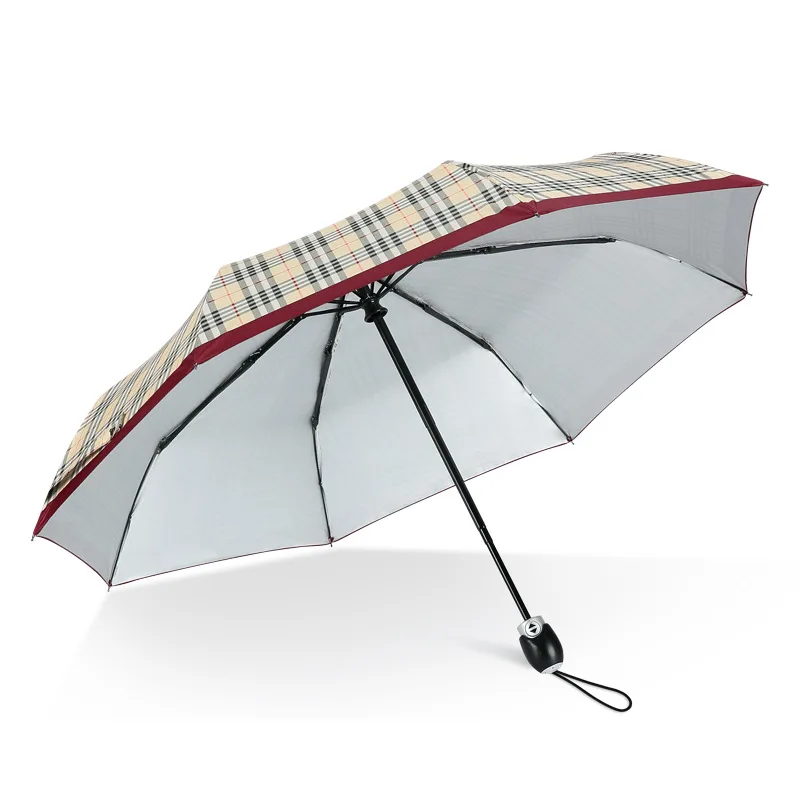 British style Oversized Lattice three Folding Anti UV Sun/Rain umbrella rain women/men Stick