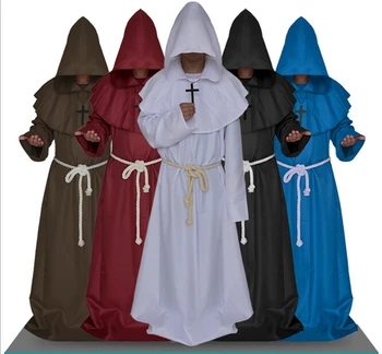 

Medieval Costume Man Vintage Renaissance Monk Cosplay Cowl Friar Priest Hooded Robe Rope Cloak Cape Clothing S-XL