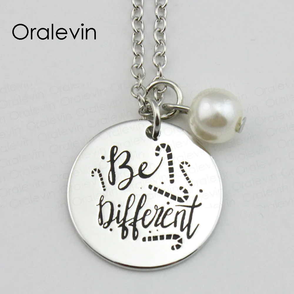 

BE DIFFERENT Inspirational Hand Stamped Engraved Accessories Custom Charms Pendant Necklace Gift Jewelry,10Pcs/Lot, #LN1624