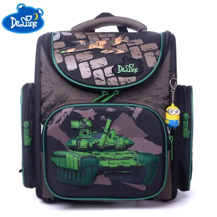 

New Brand Delune New boys School Bag 3D Tank Wars Pattern Waterproof Orthopedic Backpack Schoolbag Mochila Infantil escolar 08
