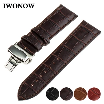 

Genuine Leather Watch Band 16mm 18mm 20mm 22mm 24mm for Citizen Stainless Butterfly Buckle Strap Wrist Belt Bracelet + Tool