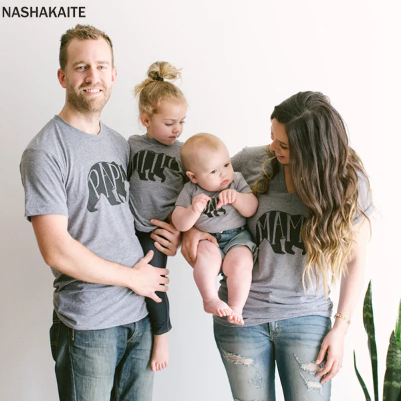 

NASHAKAITE Family matching clothes Elephant Print Family t shirt Mother and Daughter Clothes Father Son matching clothes