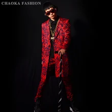 M-5XL! Костюм певицы красный Леопардовый принт длинный стиль бар DJ Поп мужские костюмы