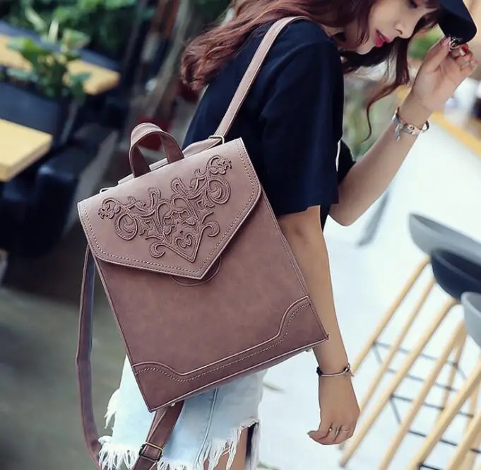 Модный женский кожаный рюкзак, женская сумка с цветочным узором, женские рюкзаки с тиснением, школьный стиль