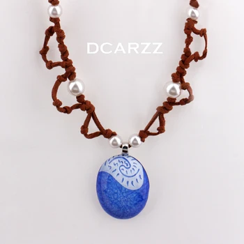 

Moana Ocean Romance Rope Chain Necklaces Blue Stone Te Fiti Heart Pendants Necklace For Girls Princess Cosplay Jewelry Wholesale