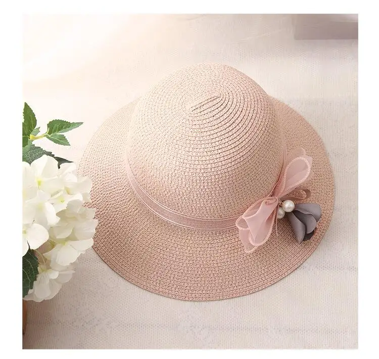 SUOGRY бренд новая женская шляпа с бантом жемчужные соломенные шляпы летняя шляпа для путешествий Женская Морская блестящая пляжная кепка Модная Складная