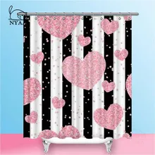 Nyaa розовое золото Блеск сердца занавески для душа черные полосы Водонепроницаемый полиэстер ткань ванная комната шторы для домашнего декора