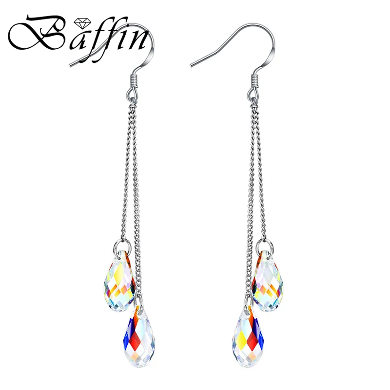 

BAFFIN New Long Chain Beads Drop Earrings Colorful Crystals From Swarovski Silver Color Bohemia Hanging Piercing For Women Gifts