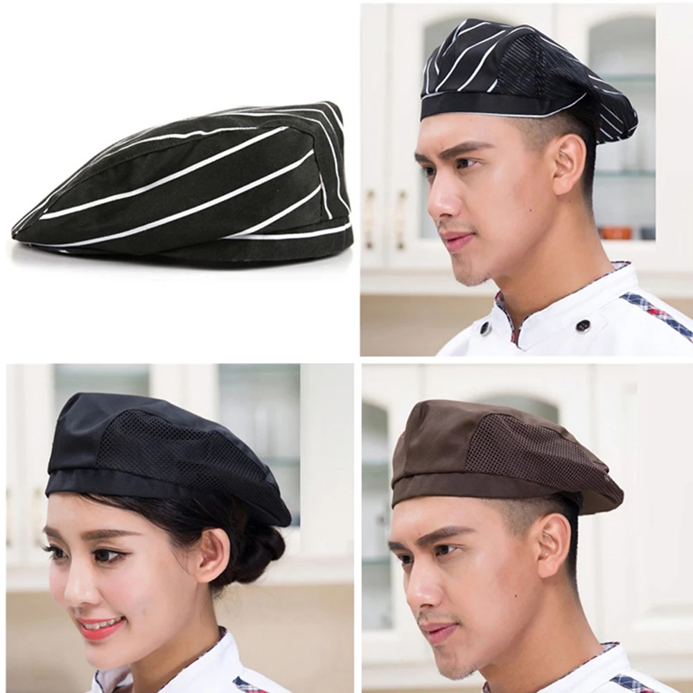 Details about   Hair Protection Kitchen Tool Waitress Linghtweight Workwear Stripe Chef Beret FM 