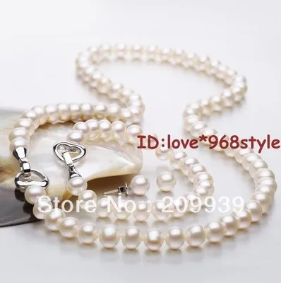 

huij 001959 Genuine 8-9mm Excellent quality Pearl Top grade Buckle Necklace bracelet Earring