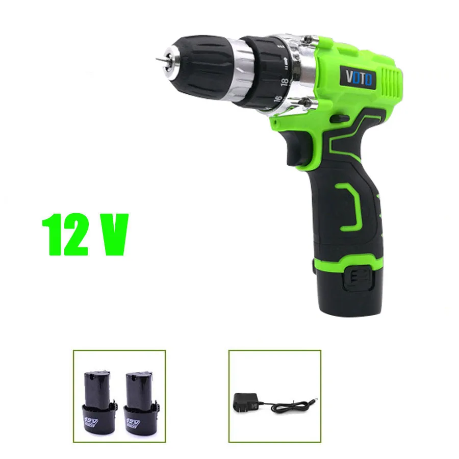

VOTO V6 2*Battery Rechargeable Cordless Drill Electric Screwdriver Set Lithium Power Tools Screw Gun Driver 12V Green 2018