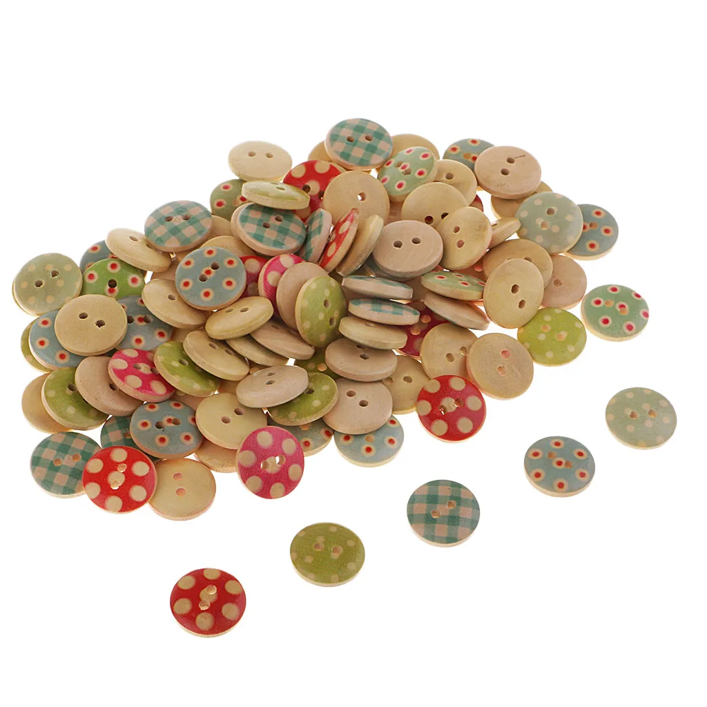 fityle 100Pcs Handmade Wood Button Sewing DIY Craft Scrapbooking Embellishments handicrafts collages puppets DIY Apparel Sewing