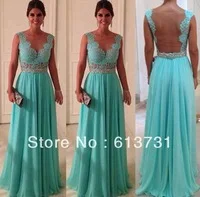 Hot Sale Sheath Sweetheart Beadings Nude Back Blue Lace Chiffon 2013 Sexy Long Evening Dresses WD0224