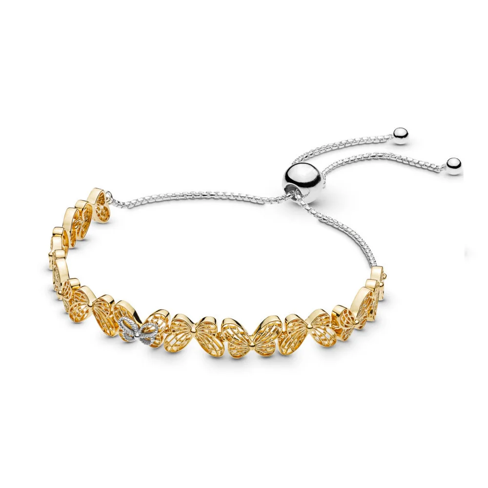 

2019 Spring 925 Sterling Silver Original Openwork Butterflies Sliding Europe Bracelet Fit Women Bead Charm Bangle DIY Jewelry