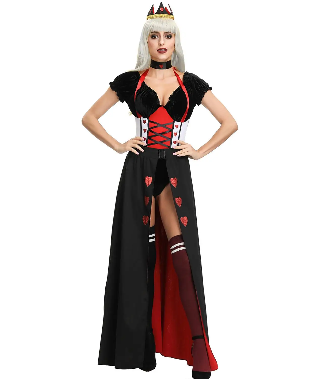 Большой размер Алиса в стране чудес косплей Женский костюм королева сердец костюм покер Красная Королева Королевский косплей платье на Хэллоуин