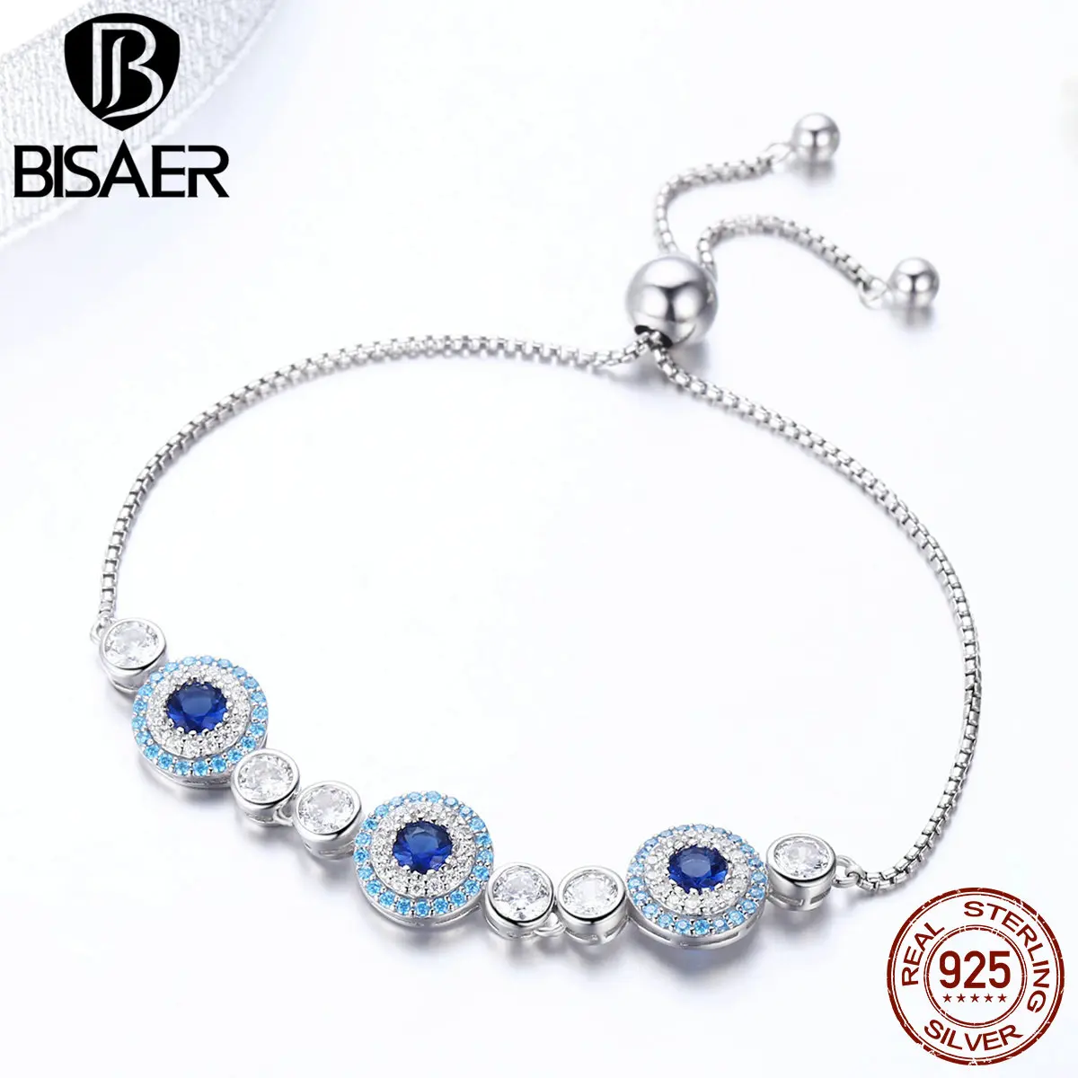 BISAER, 925 пробы, серебро, Лаки, голубые глаза, хранитель, женские браслеты, браслеты, Pulseira, Стерлинговое серебро, ювелирные изделия ECB088