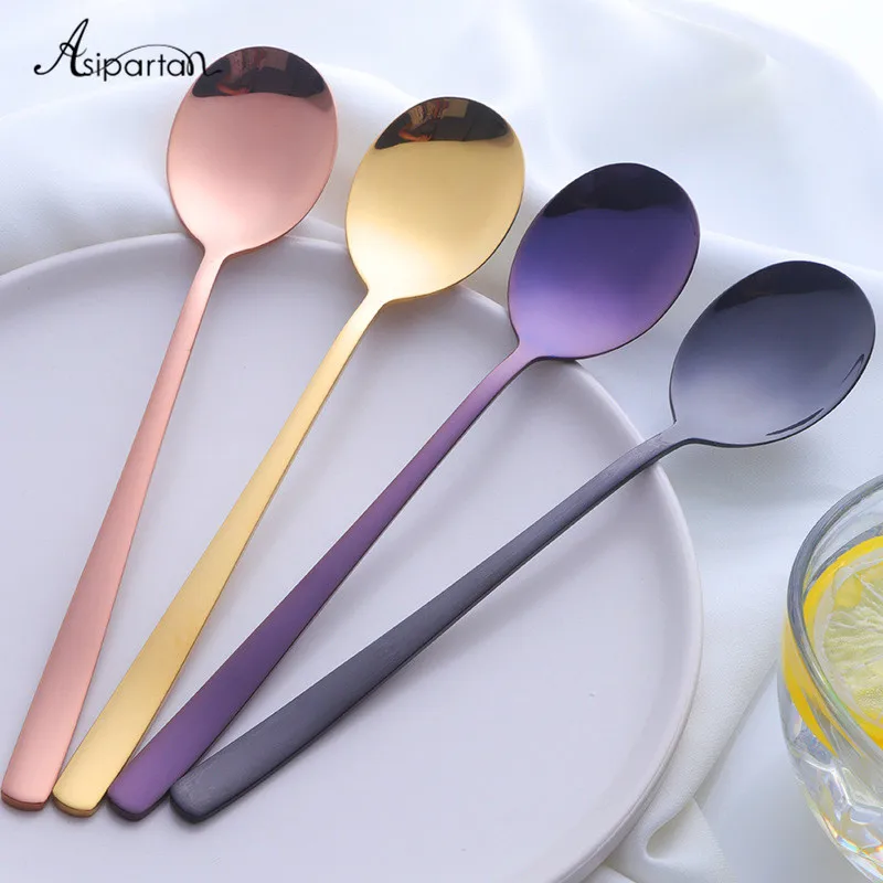 Asipartan 1pc Long Handle Stainless Steel Creative Round Spoon Stirring