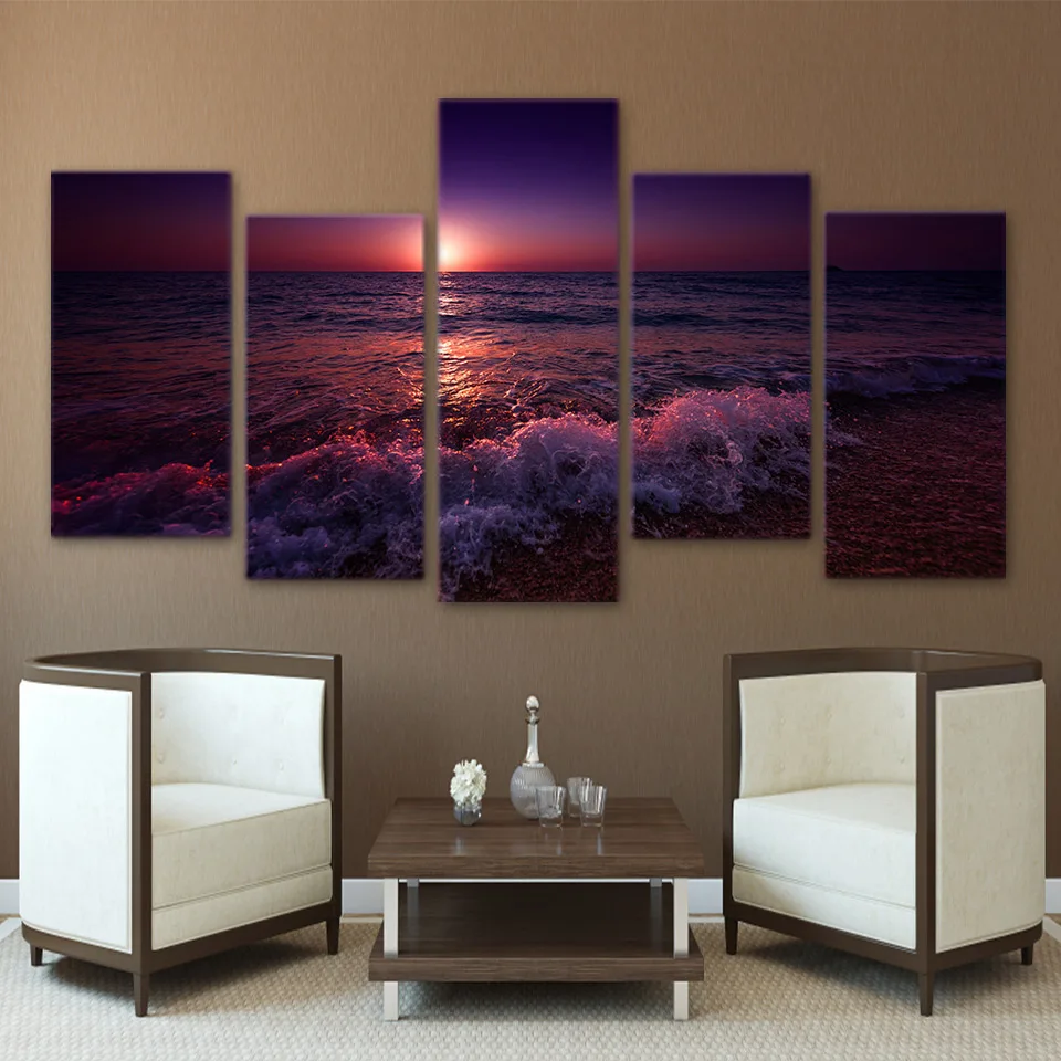 Home-Decor-HD-Wall-Art-Printed-Modern-Canvas-5-Panel-Greece-Ionian-Sea-Evening-Sky-Living