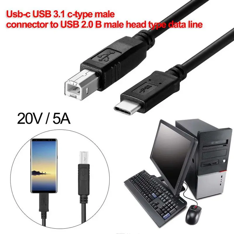 USB-C USB 3,1 type C Male to USB2.0 USB B Мужской кабель для передачи данных для ноутбука принтер жесткий диск