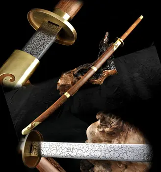 

AUTHENTIC Chinese Tradition Kungfu/Wushu Sword Pear Wood Saya Miao Dao/Full Tang Manganese Steel Blade/Copper Knife fitted