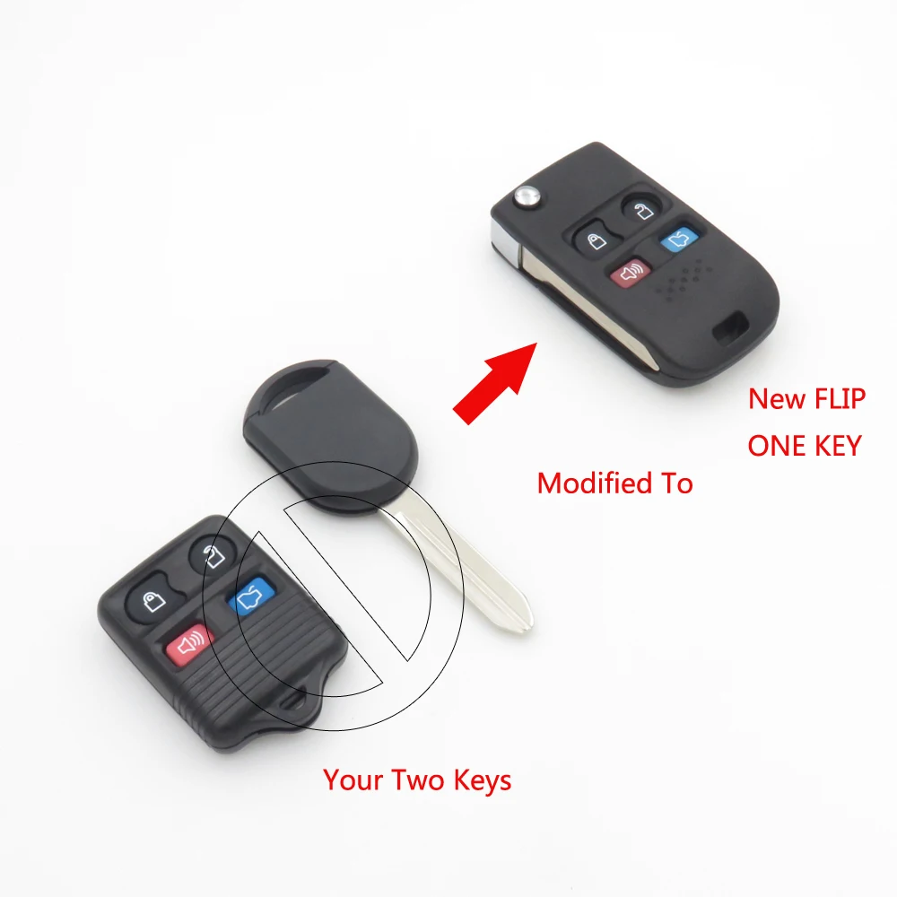 

Cocolockey Remote FOB Key Pouch Shell Modify Uncut 4 Buttons Flip Folding for Ford F150 E150 F250 High Quality