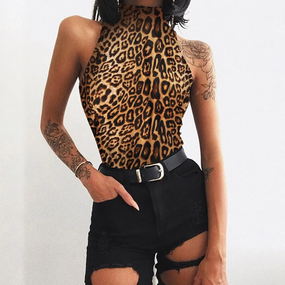 Комбинезоны женские леопардовые водолазки без рукавов комбинезон высокого качества женские модные Ropa De Verano для женщин