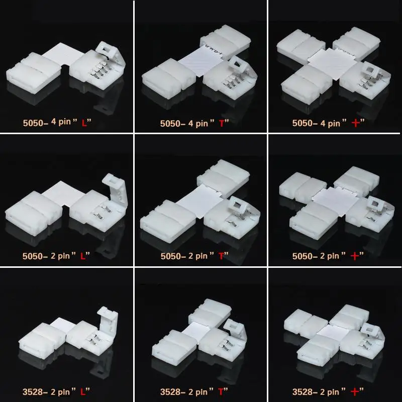 

1 Pcs T L X Shape Adapters PCD LED Strip ConnectorsNo soldering LED Strip Weldless Connectors 2/4 pins 3528 8mm/5050 10mm