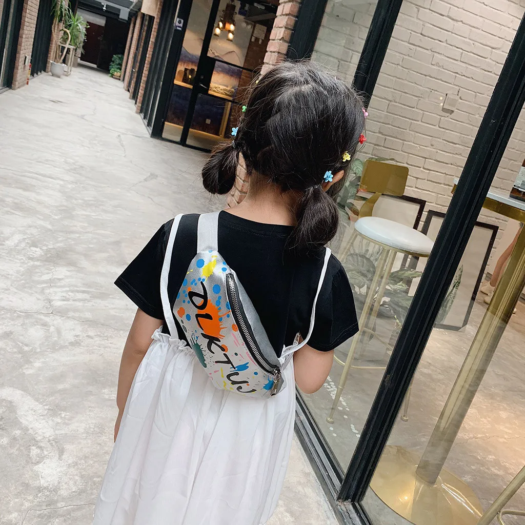 Children Waist Packs Bags Small Canvas Chest Bag Kid Boy Girl Graffiti Purse Belt Waist Bag Shoulder Messenger Crossbody Bags