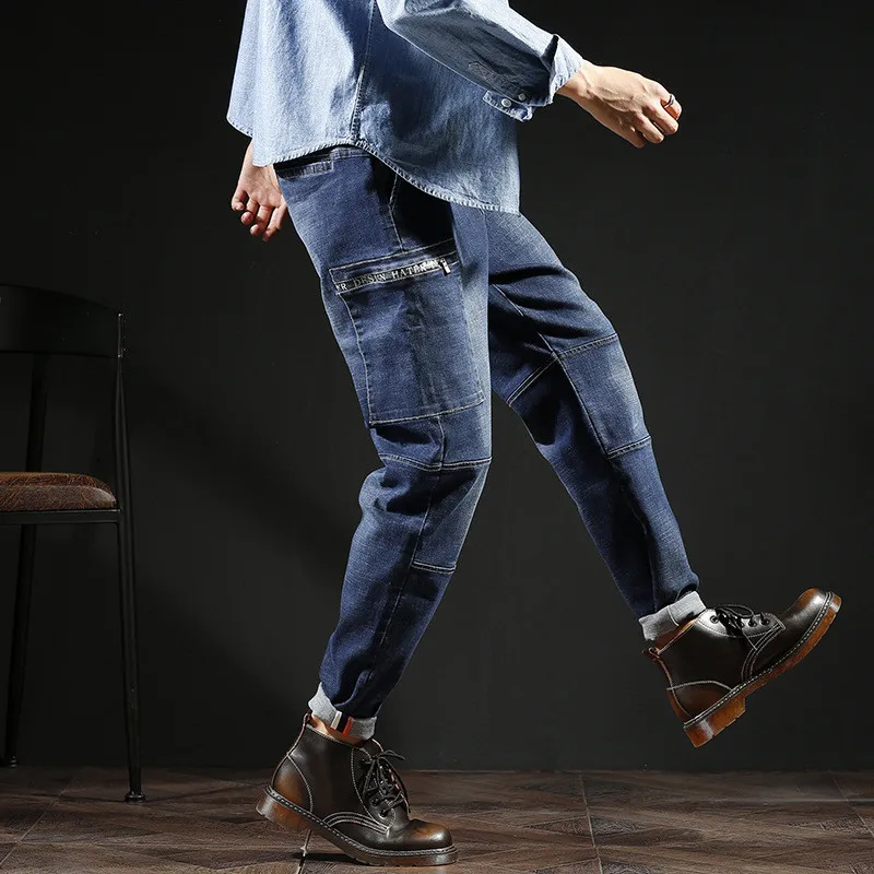 Модный бренд Для мужчин s свободные джинсовые шаровары Теплые джинсы свободные для Для мужчин Эластичность карандаш брюки хип-хоп качества