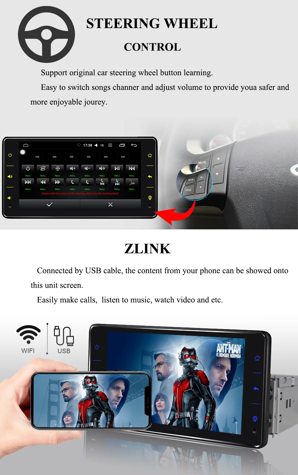 Cheap New 6.2" 1Din 4+32GB Android 8.1 Car Radio Audio Stereo Support 4G LTE SIM Network/DSP Octa Core GPS Carplay Multimedia Player 6