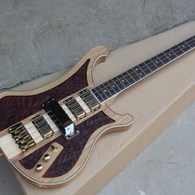 Заводская 4-струнная гравировальная электрическая бас-гитара с розовым грифом, золотые детали, 4 Pikcups, предложение по индивидуальному заказу