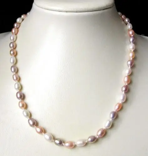 

fast Freshwater Culture Oval Pearl Necklace 6x8mm 17" Pink Purple White AAA