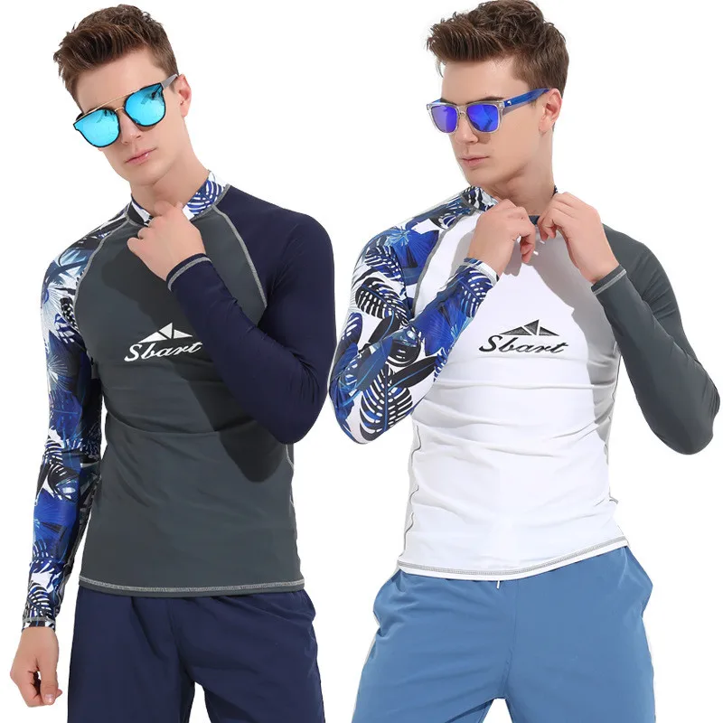 

SBART Men's Long Sleeve Rash Guard Wetsuit Shirt, UV Sun Protection Outdoor Swim Blouse Compression Swimming Surfing Tee