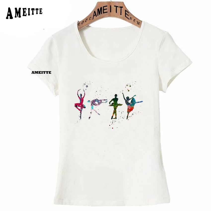 Camiseta con estampado de obra de arte con acuarela para mujer, top de bailarinas bonitas de Ballet, moda de verano, informal