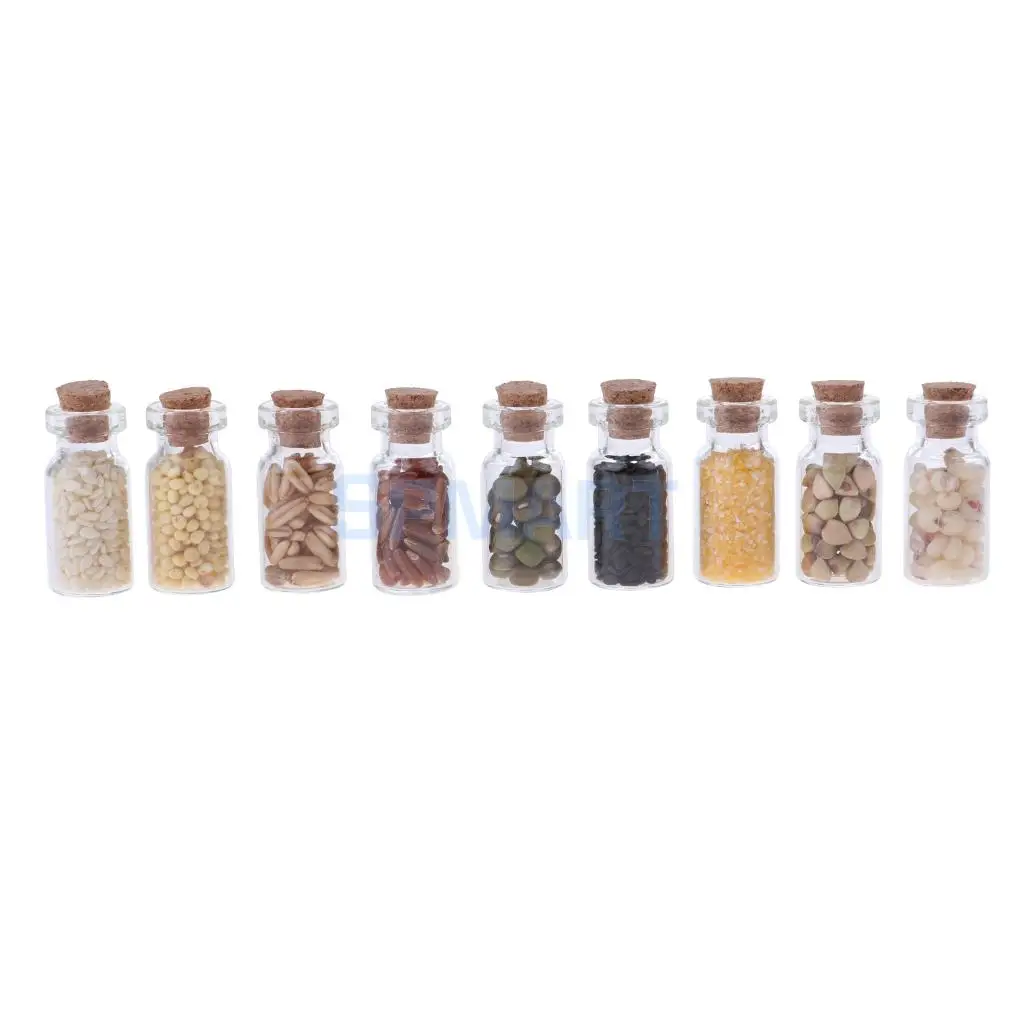 MagiDeal 9Pcs/Lot 1/12 Dollhouse Miniature Glass Jar With Dried Food Kitchen Accs for Dolls Home Office Party Decor Toys