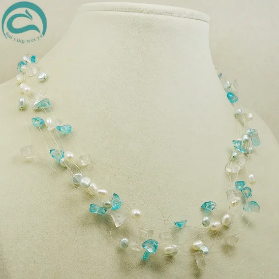 Unique Pearls jewellery Store Handmade Wedding Birthday Perfect Women Gift 9rows Illusion Pearl Crystal Necklace | Украшения и