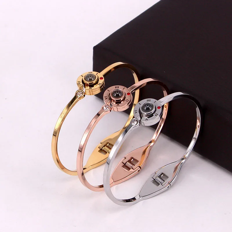 Stainless Steel New Fashion Roman Bracelet Bangle With 100 Languages I