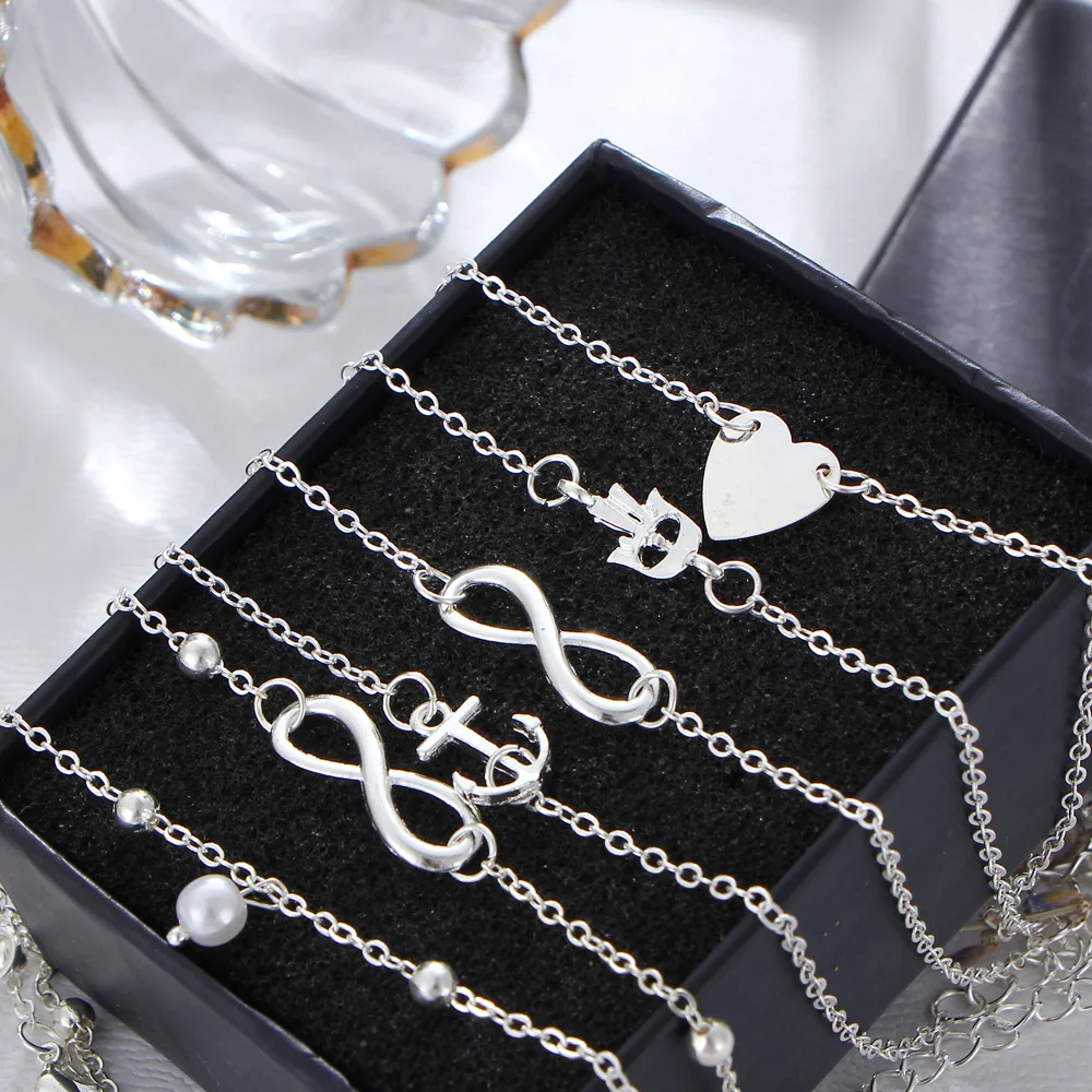 

Women Fashion Anklets Bracelet Lady Foot Decorations Heart Anchor Alloy Vintage Ankle Anklets for Women Foot Jewelry