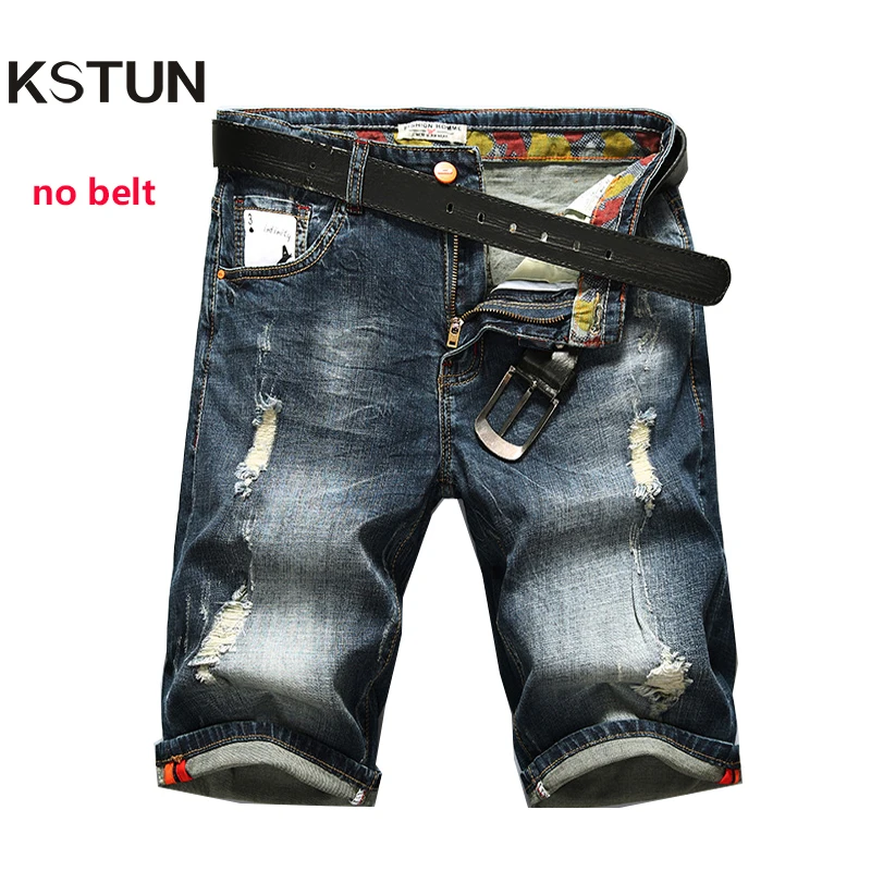 KSTUN Men's Shorts Jeans Dark Blue Stretch Retro Fashion Pockets Designer Poker Printed Ripped Biker Motor Jeans Denim Pants KSTUN Men's Shorts Jeans Dark Blue Stretch Retro Fashion Pockets Designer Poker Printed Ripped Biker Motor Jeans Denim Pants
