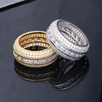 

Hip Hop Micro Paved AAA Cubic Zirconia Bling Ice Out Round Finger Rings for Men Hiphop Rapper Jewelry Gold Color