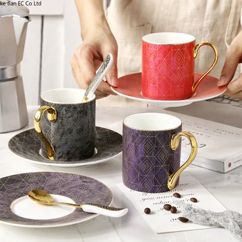 

European bone china coffee cups ceramic coffees cup dish set afternoon black tea retro coffee cup gold side cup and saucer