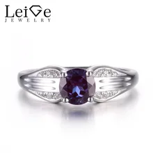Leige Jewelry Alexandrite Promise Ring June Birthstone Round Cut Gems Solid 925 Sterling Silver Simple Ring Prong Setting Rings