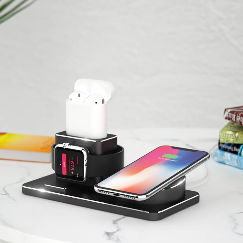 

Most Popular High efficient charging 3in1 Qi Wireless Charger Charging Stand for iPhone Dock Holder for Airpods for Apple Watch