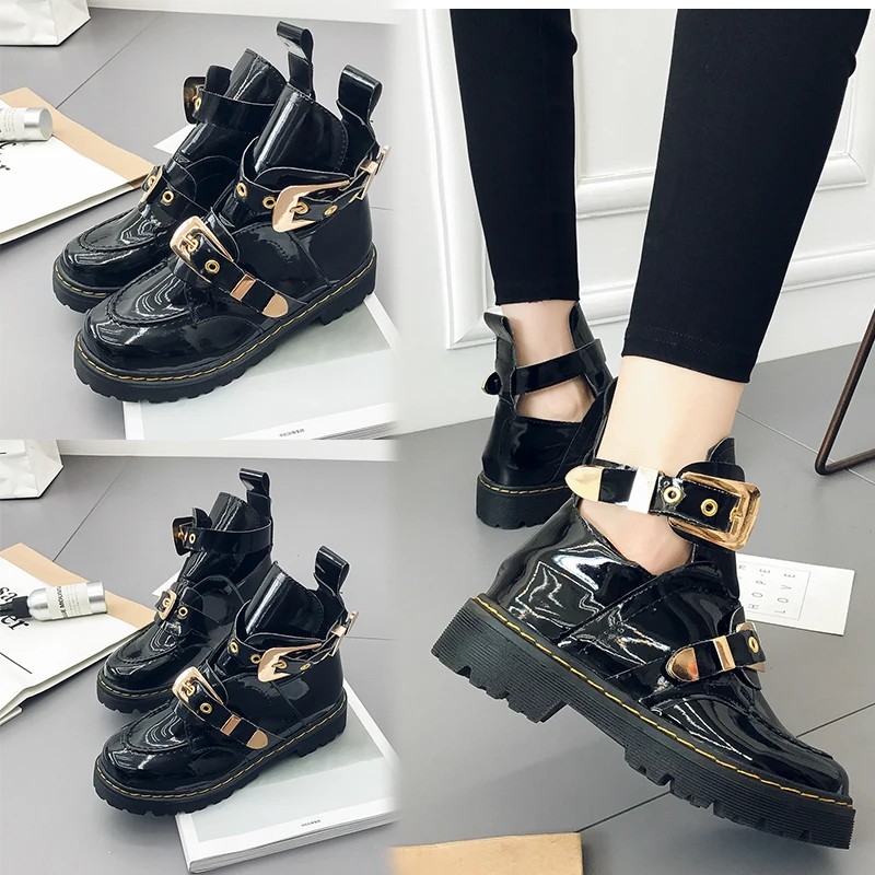 

Gold Silver Buckle Ankle Boots For Women Fashion Brand Low Heel Shoes Women Motorcycle Boots Spring Autumn Boots Women