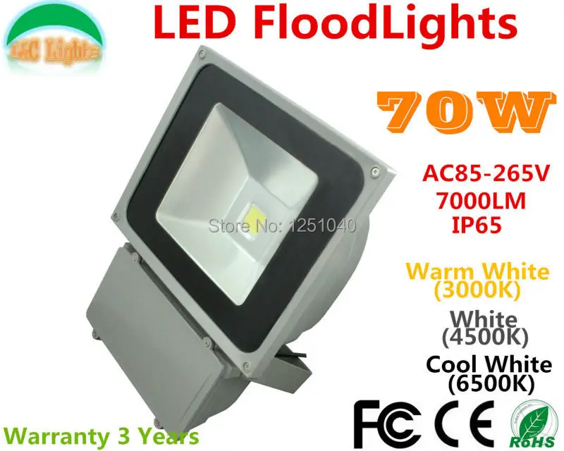 

70W LED Floodlights Cast Light Spotlights Project-light lamp 85-265VAC IP65 Warranty 3 Years CE RoHS Garden Buildings Lighting