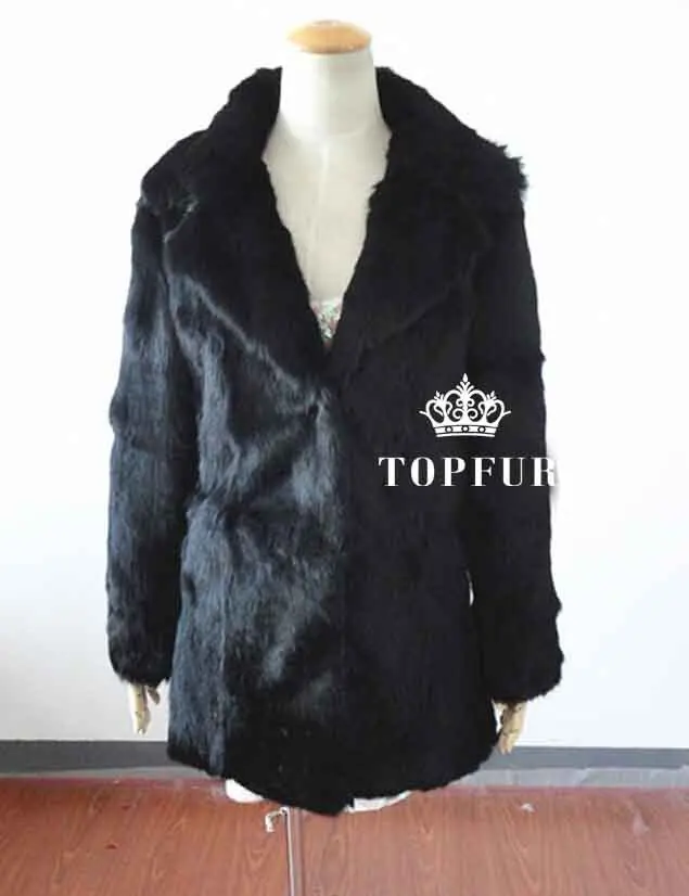 Новое поступление, длинное пальто с натуральным кроличьим мехом, куртка с отложным воротником и натуральным кроличьим мехом, модный бренд TonFur,, TFP518 - Цвет: Black