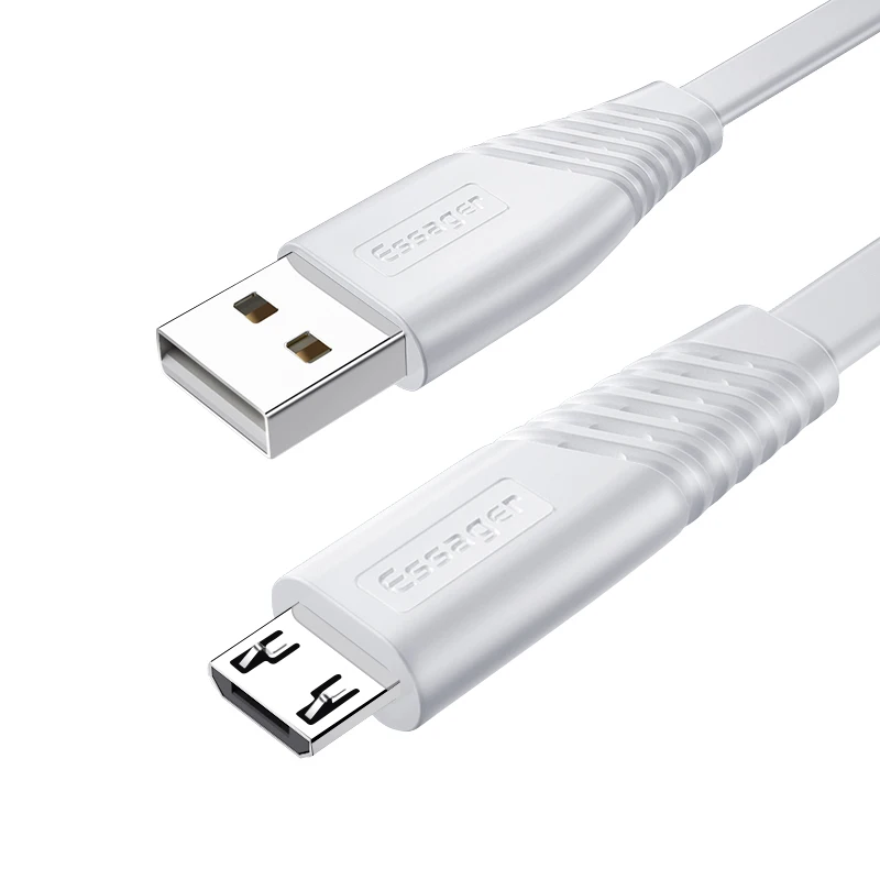 Essager плоский Micro USB кабель для samsung Xiaomi htc Android 2.4A Быстрая зарядка данных кабель Microusb кабель для мобильного телефона - Цвет: White