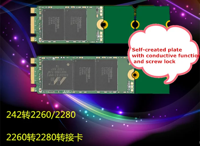 

2pcs SSD solid state disk for M2 PCIE NGFF riser card 2242 to 2260/2280 Extended slice 2260 to 2280/2242 to 2260/2280 adapter