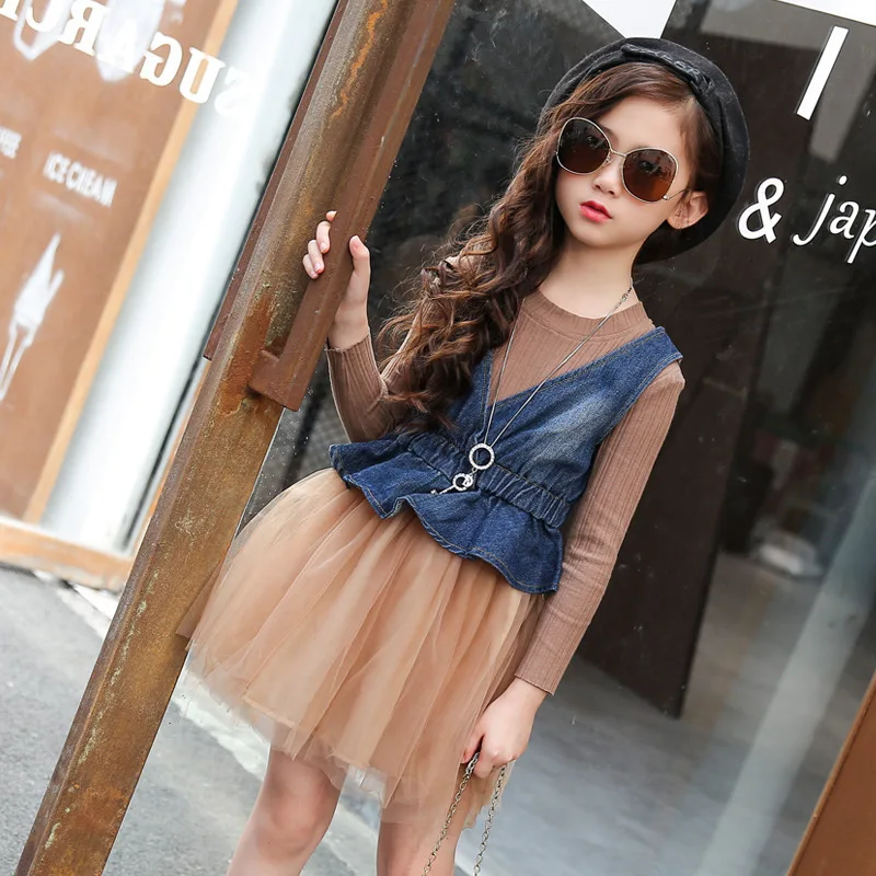 

New Pattern The Korean Version Girl Child Cowboy Vest Long Sleeve Children Two Pieces Children's Garment Kids Clothing Sets